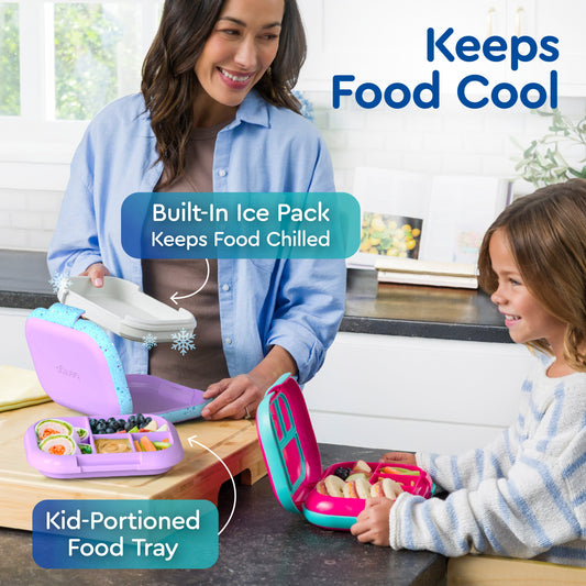 Bentgo® Chill Kids Lunch Box - Vivid Orchid Speckle | Built-In Ice Pack Keeps Food Chilled And Kid-Portioned Food Tray