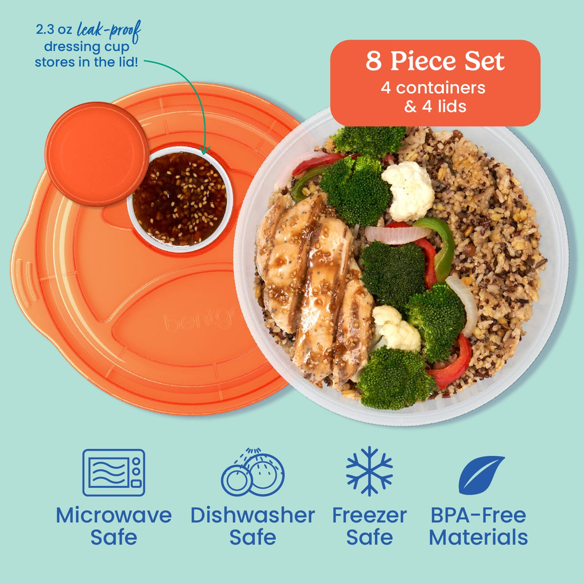 Bentgo Easyboxes™ Salad-to-Go Containers 8-Piece Set - Classic | 8 Piece Set with 4 containers & 4 lids. Microwave safe, dishwasher safe, freezer safe, and made with BPA-free materials