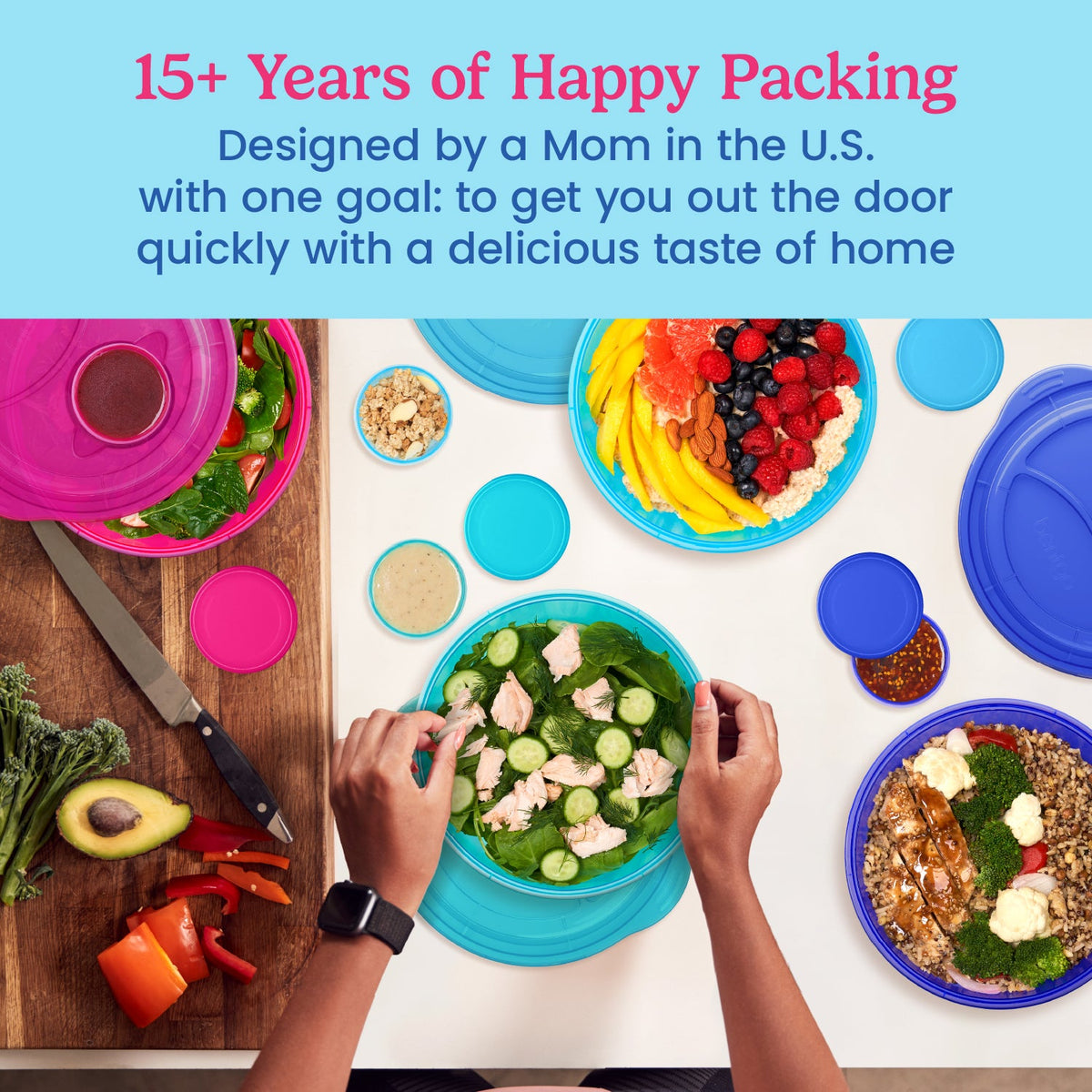 Bentgo Easyboxes™ Salad-to-Go Containers 8-Piece Set - Jewel Brights | 15+ Years of Happy Packing - Designed by a Mom in the U.S. with one goal: to get you out the door quickly with a delicious taste of home