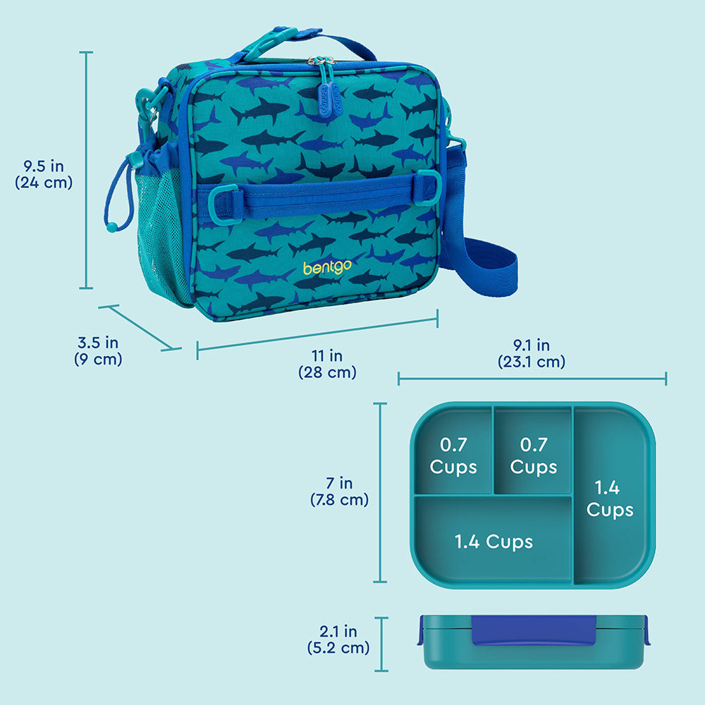 Bentgo® Kids Snap & Go 2-Piece Lunch Set - Sharks | Product Dimensions