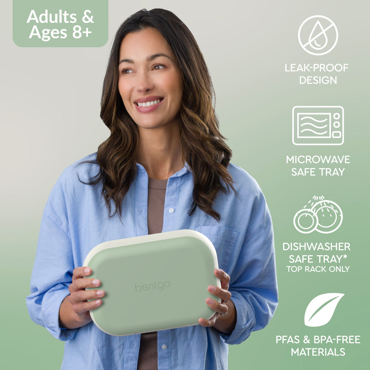 Bentgo® Chill Max Lunch Box - Clay Green and Gray | Leak-Proof Design, Microwave Safe Tray, Dishwasher Safe Tray (Top Rack Only), And Made With PFAS & BPA-Free Materials