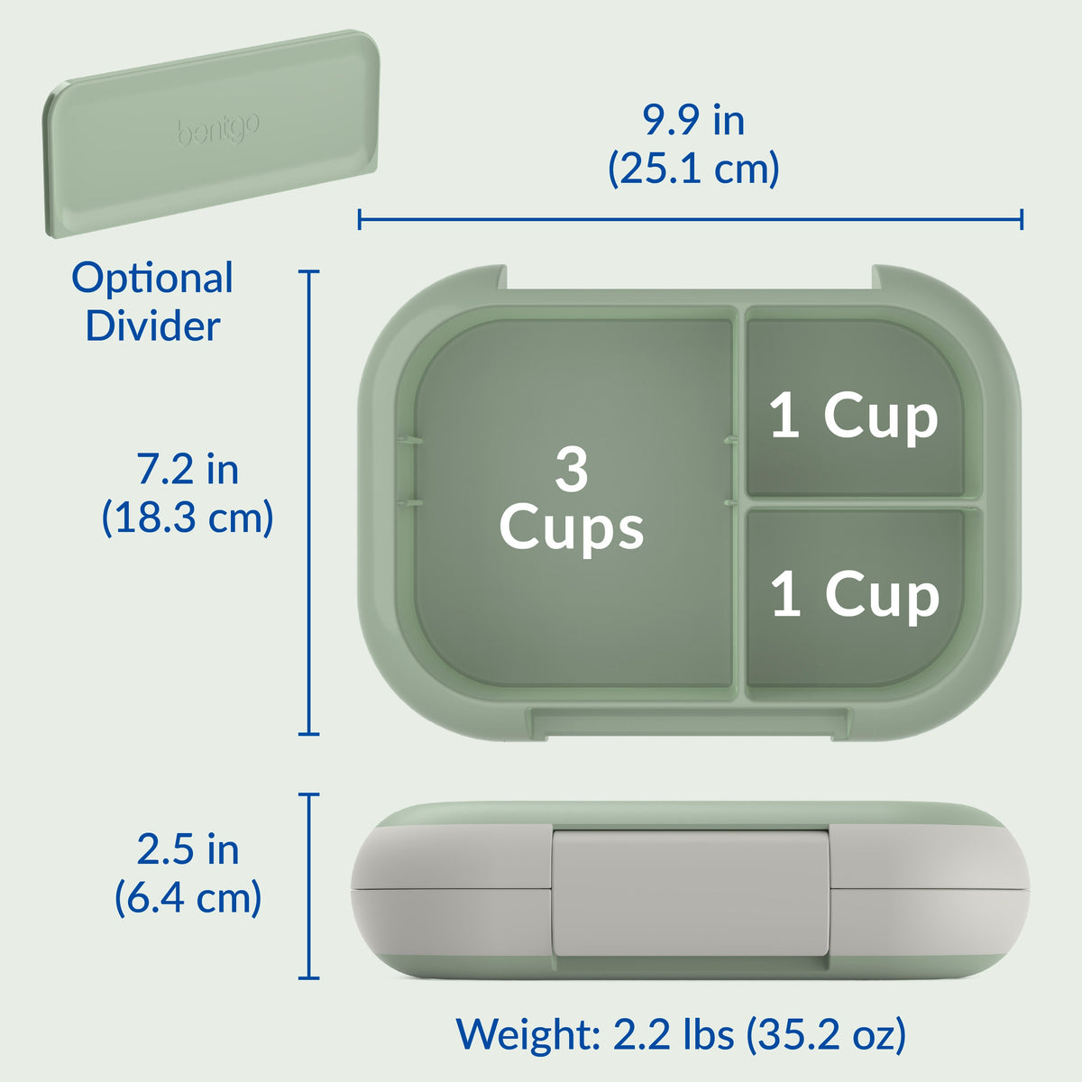 Bentgo® Chill Max Lunch Box - Clay Green and Gray | Dimensions