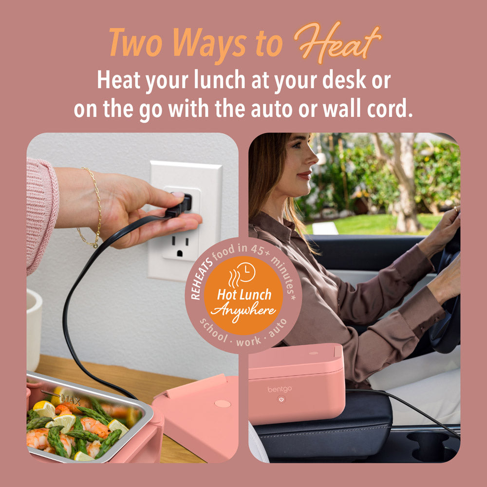 Bentgo® Heat Electric Lunch Box - Pink Spice | Two Ways To Heat - Heat Your Lunch At Your Desk Or On The Go With The Auto Or Wall Cord