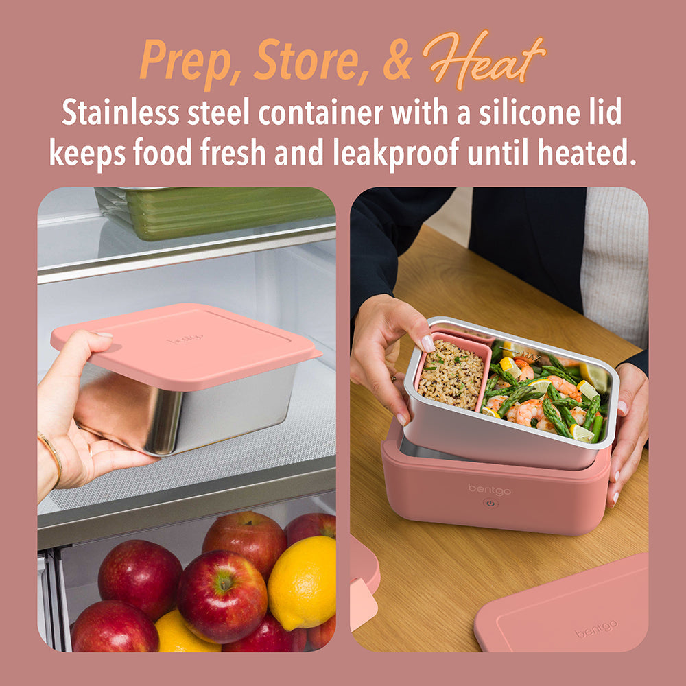 Bentgo® Heat Electric Lunch Box - Pink Spice | Prep, Store & Heat - Stainless Steel Container With A Silicone Lid Keeps Food Fresh And Leakproof Until Heated