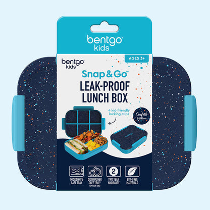 Bentgo® Kids Snap & Go Leak-Proof Lunch Box- Abyss Blue Speckle Confetti | Packaging