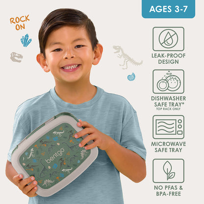 Bentgo Kids Prints Lunch Box - Dino Fossils | Leak-Proof Design, Dishwasher Safe Tray (Top Rack Only), Microwave Safe Tray And No PFAS & BPA-Free