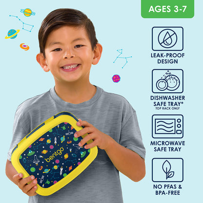 Bentgo Kids Prints Lunch Box - Space | Leak-Proof Design, Dishwasher Safe Tray (Top Rack Only), Microwave Safe Tray And No PFAS & BPA-Free