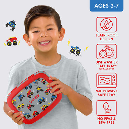 Bentgo Kids Prints Lunch Box - Trucks | Leak-Proof Design, Dishwasher Safe Tray (Top Rack Only), Microwave Safe Tray And No PFAS & BPA-Free