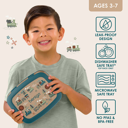Bentgo Kids Prints Lunch Box - Trains | Leak-Proof Design, Dishwasher Safe Tray (Top Rack Only), Microwave Safe Tray And No PFAS & BPA-Free
