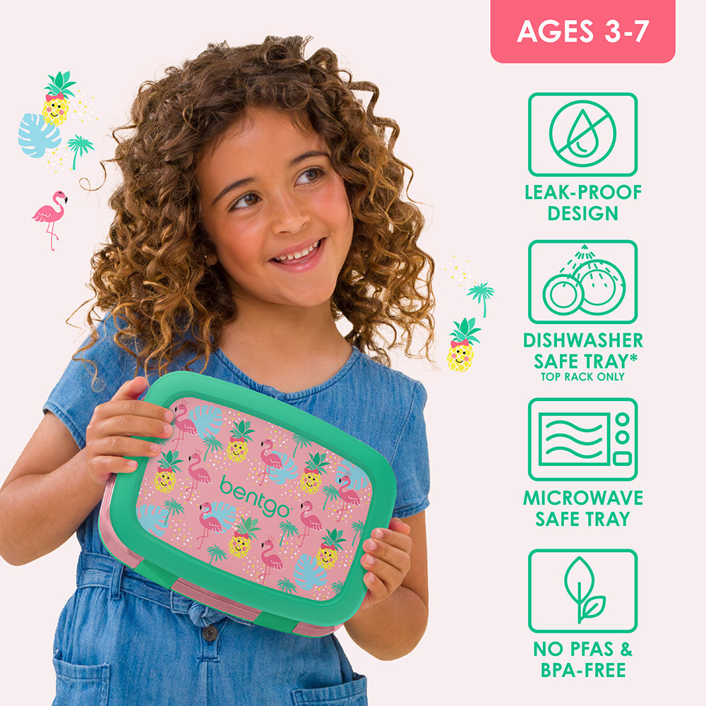 Bentgo Kids Prints Lunch Box - Tropical | Leak-Proof Design, Dishwasher Safe Tray (Top Rack Only), Microwave Safe Tray And No PFAS & BPA-Free