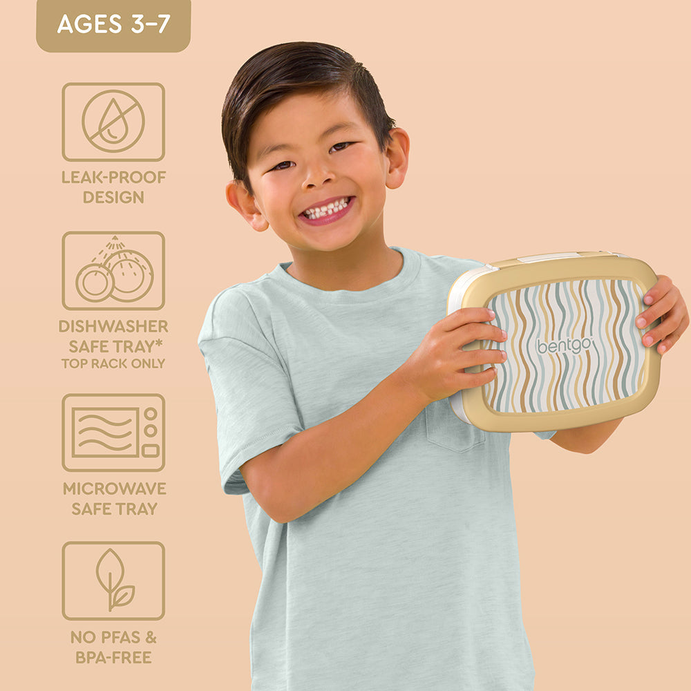 Bentgo® Kids Whimsy & Wonder Prints Lunch Box - Wavy | Leak-Proof Design, Dishwasher Safe Tray (Top Rack Only), Microwave Safe Tray, No PFAS & BPA-Free