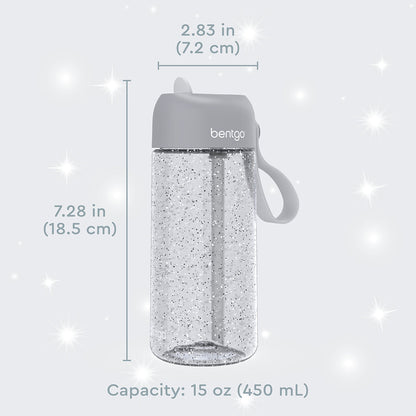 Bentgo® Kids Water Bottle - Silver Glitter | Dimensions + What’s In The Box