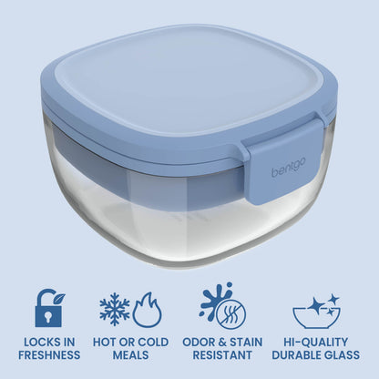 Bentgo® Glass Salad Container - Light Blue | Locks In Freshness, Great For Hot Or Cold Meals, Odor & Stain Resistant Container And Made With Hi-Quality Durable Glass