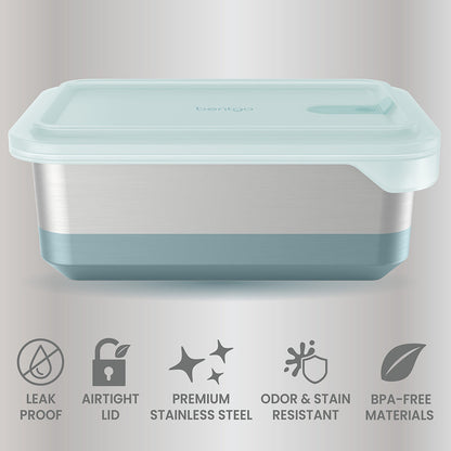 Bentgo® MicroSteel Heat & Eat Container - Family Size 8.5 Cups - Aqua | Leak-Proof, Airtight Lid, Premium Stainless Steel, Odor & Stain Resistant & Made With BPA-Free Materials