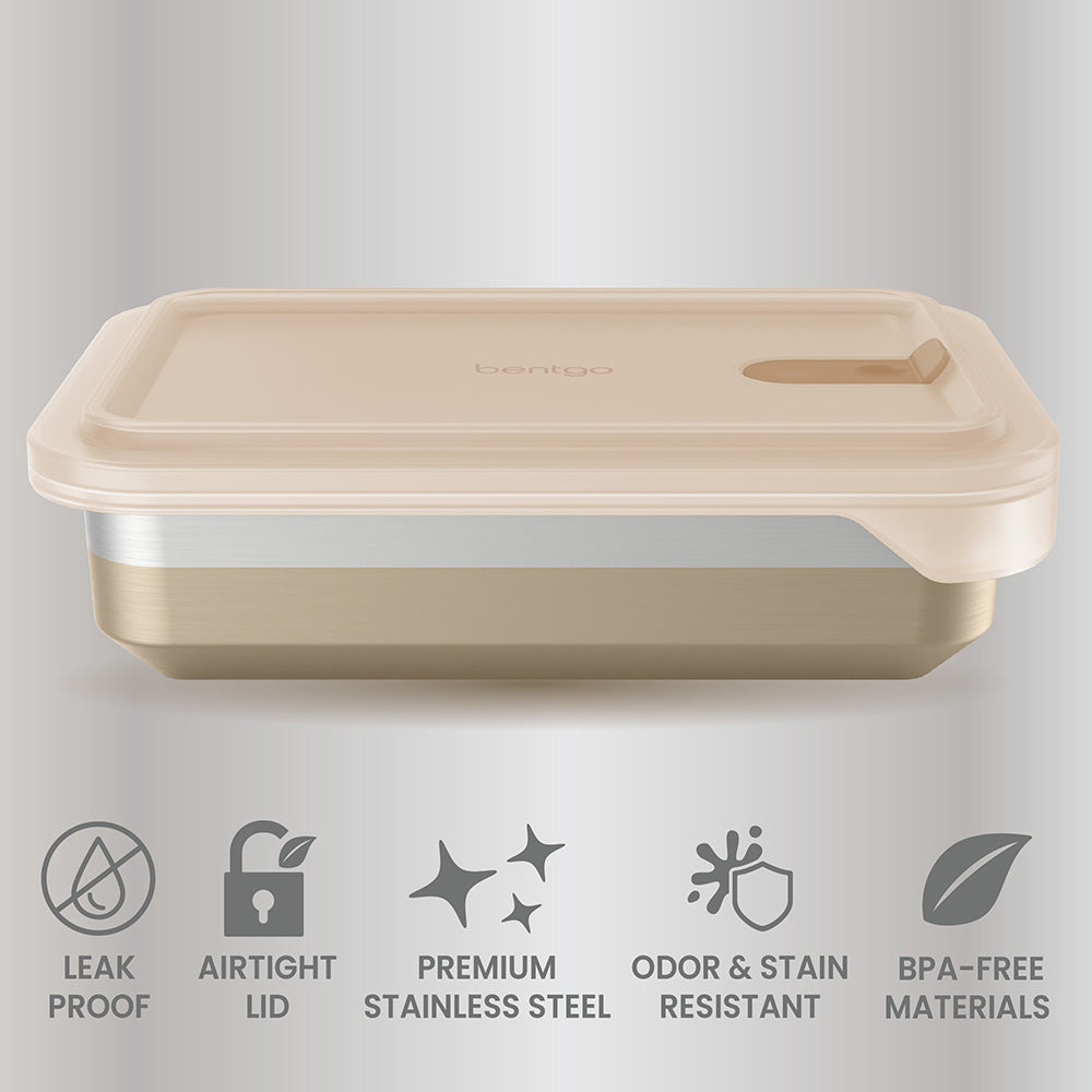 Bentgo® MicroSteel Heat & Eat Container - Dinner Size 5.5 Cups - Gold | Leak-Proof, Airtight Lid, Premium Stainless Steel, Odor & Stain Resistant & Made With BPA-Free Materials