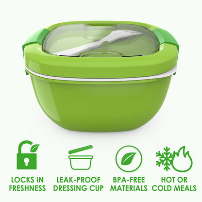 Bentgo® All-in-One Salad Container - Green | Locks In Freshness, Leak-Proof Dressing Cup, BPA-Free Materials, And Great For Hot Or Cold Meals