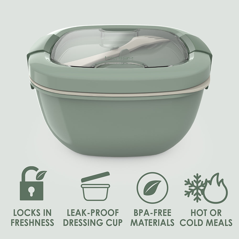 Bentgo® Salad Container (2-Pack) - Khaki Green | Locks In Freshness, Leak-Proof Dressing Cup, BPA-Free Materials, And Great For Hot Or Cold Meals