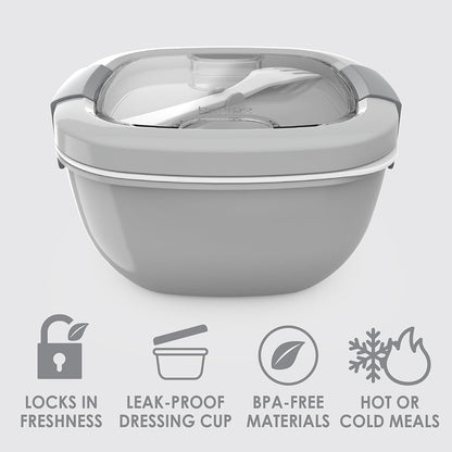 Bentgo® All-in-One Salad Container - Gray | Locks In Freshness, Leak-Proof Dressing Cup, BPA-Free Materials, And Great For Hot Or Cold Meals