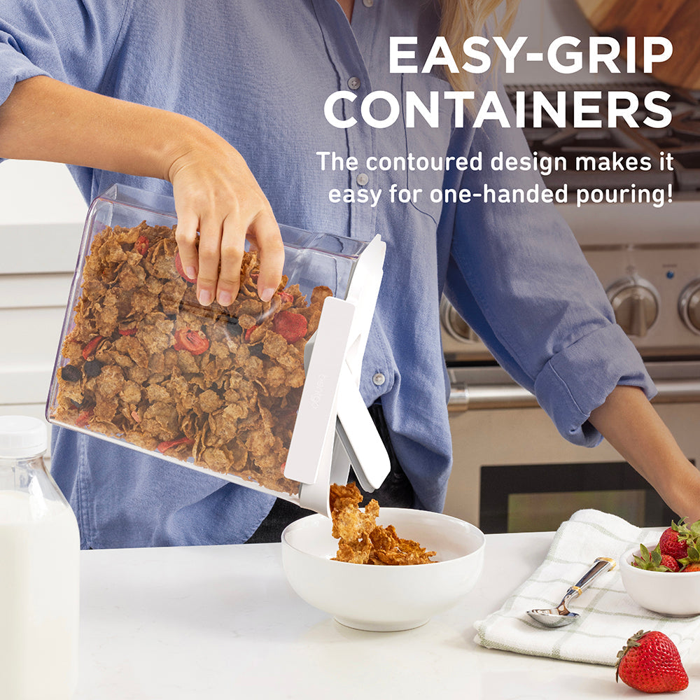Bentgo® Pantry Airtight Cereal Containers (6-pcs) - Snow | Easy-Grip Containers - The Contoured Design Makes It Easy For One-Handed Pouring
