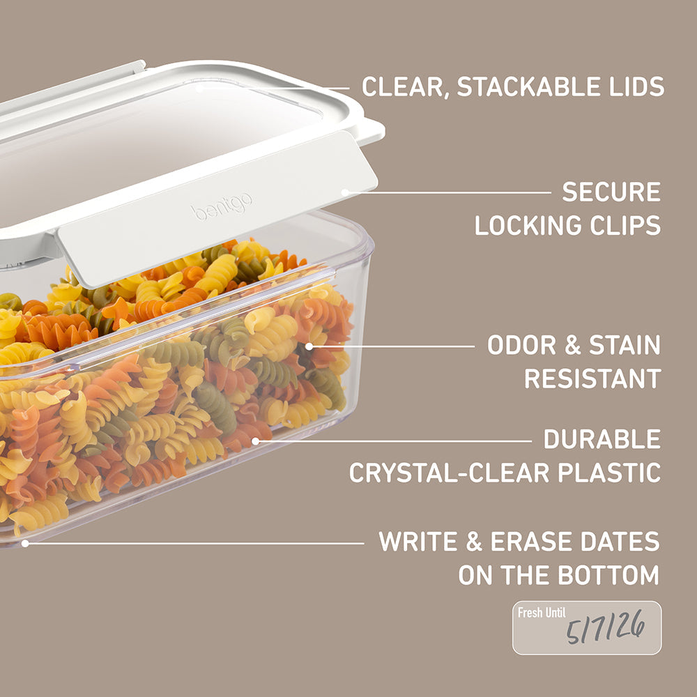 Bentgo® Pantry Airtight Food Storage Containers (22-pcs) - Snow | Features Include Clear, Stackable Lids, Secure Locking Clips, Odor & Stain Resistant, And More