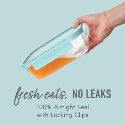 Bentgo® Glass Leak-Proof Food Storage Set (8-Piece) - Soft Aqua | Fresh Eats, No Leaks - 100% Airtight Seal With Locking Clips