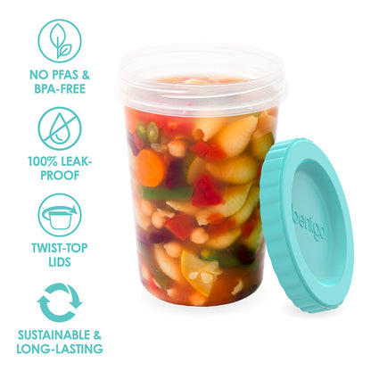 Bentgo® Prep Twist-Top Fluid Ounce Containers (20-Piece) - 32-Fluid Ounce - Aqua Splash | No PFAs & BPA-Free, 100% Leakproof, Twist-Top Lids, And Sustainable & Long-Lasting