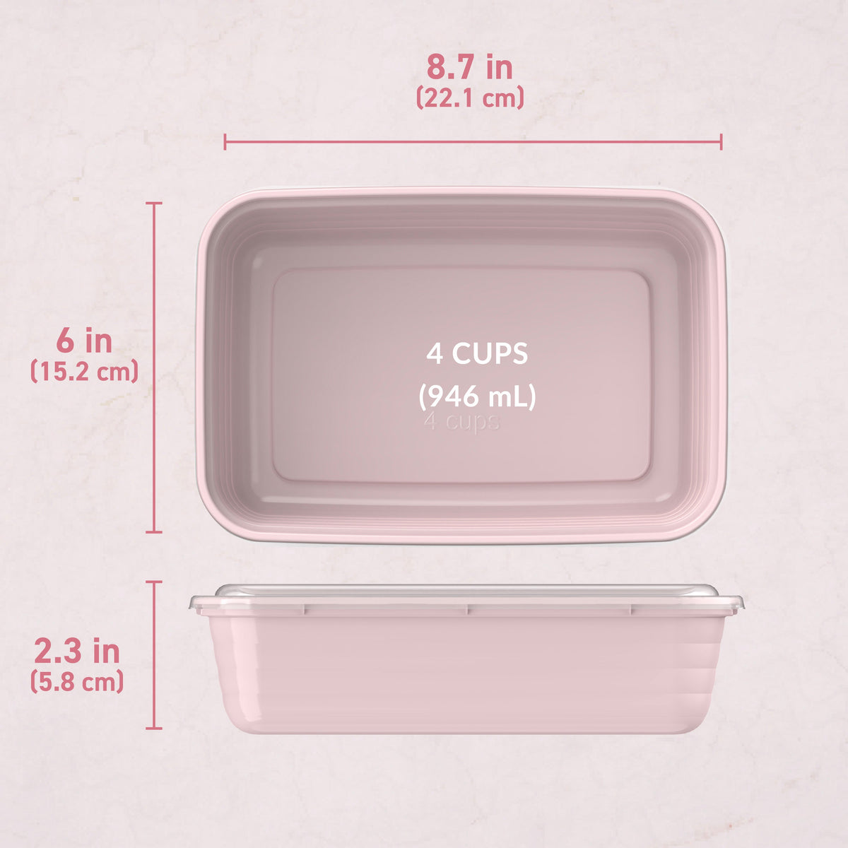 Bentgo® Prep 1-Compartment Meal Prep Containers (20-Piece) - Blush Pink | Dimensions