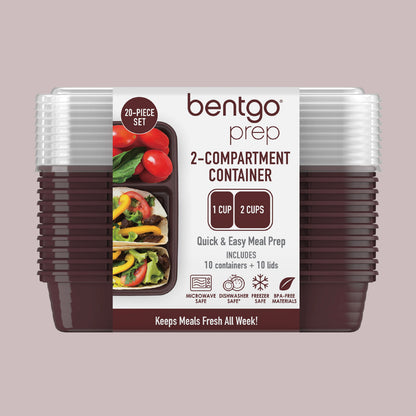 Bentgo® Prep 2-Compartment Meal Prep Containers (20-Piece) - Burgundy | Packaging