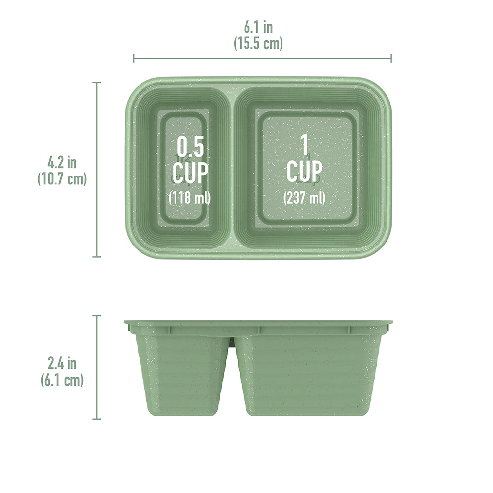 Bentgo® Prep 2-Compartment Snack Containers - Basil Glitter | Dimensions