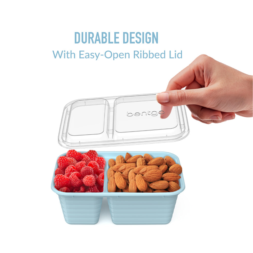 Bentgo® Prep 2-Compartment Snack Containers (20-Piece) - Sky | Durable Design With Easy-Open Ribbed Lid