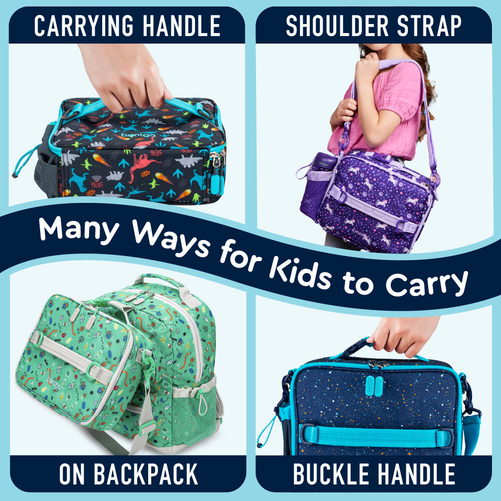 Bentgo® Kids Lunch Bag - Abyss Blue Speckle Confetti | Many Ways For Kids To Carry - Carrying Handle, Shoulder Strap, On Backpack, And Buckle Handle