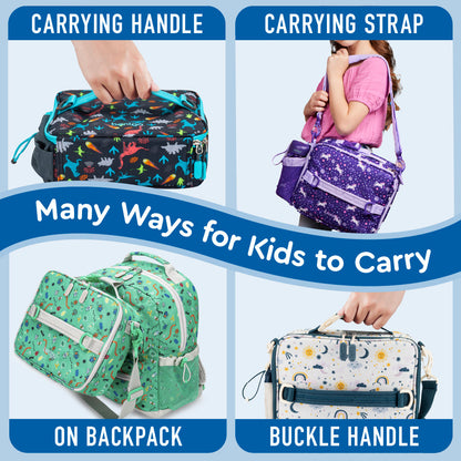 Bentgo® Kids Prints Lunch Bag - Bug Buddies | Many Ways For Kids To Carry - Carrying Handle, Carrying Strap, On Backpack, And Buckle Handle