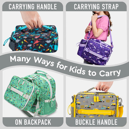 Bentgo® Kids Prints Lunch Bag - Construction Trucks | Many Ways For Kids To Carry - Carrying Handle, Carrying Strap, On Backpack, And Buckle Handle
