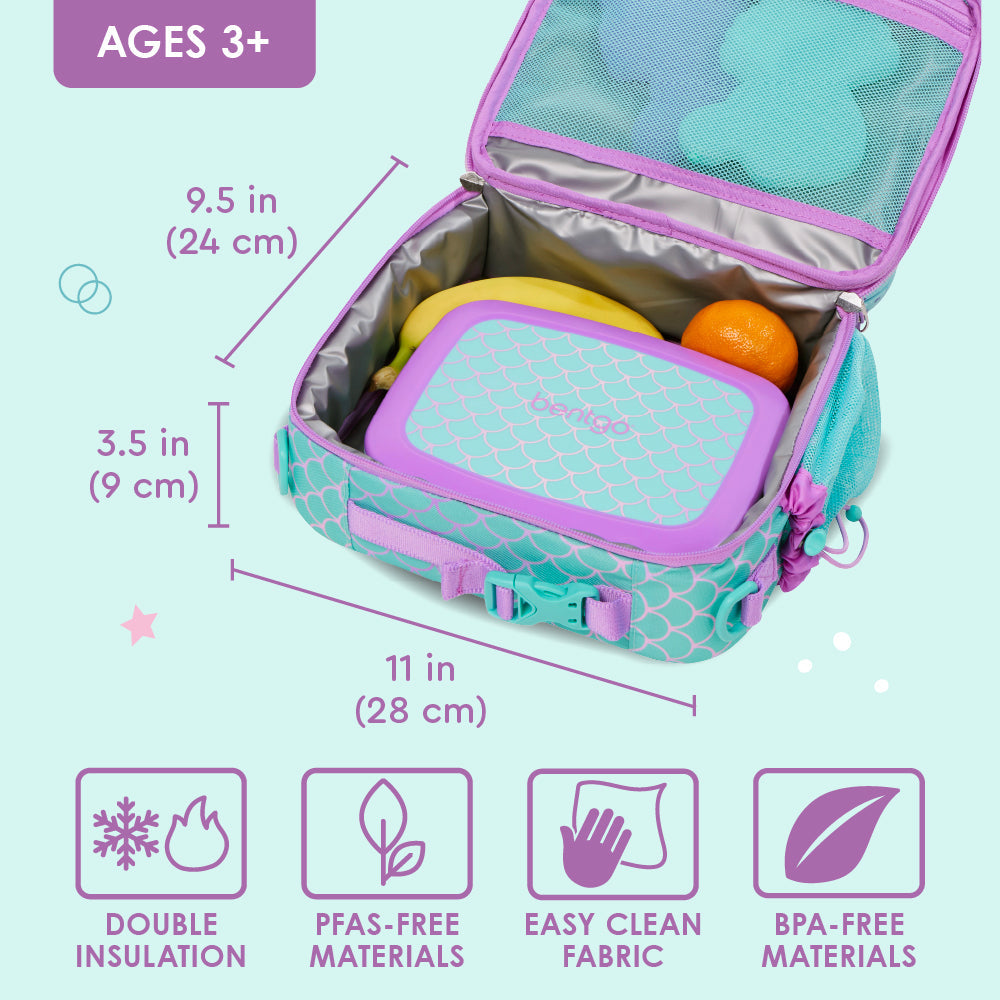 Bentgo® Kids Prints Lunch Bag - Mermaid Scales | Double Insulation, PFAS-FREE Materials, Easy Clean Fabric, And BPA-Free Materials