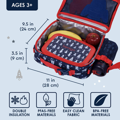Bentgo® Kids Prints Lunch Bag - Space Rockets | Double Insulation, PFAS-FREE Materials, Easy Clean Fabric, And BPA-Free Materials