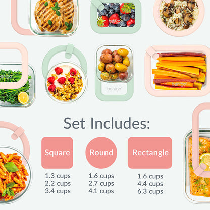 Bentgo Signature Glass Food Storage Set (18-Piece) - Desert Sage | Dimensions + What’s In The Box