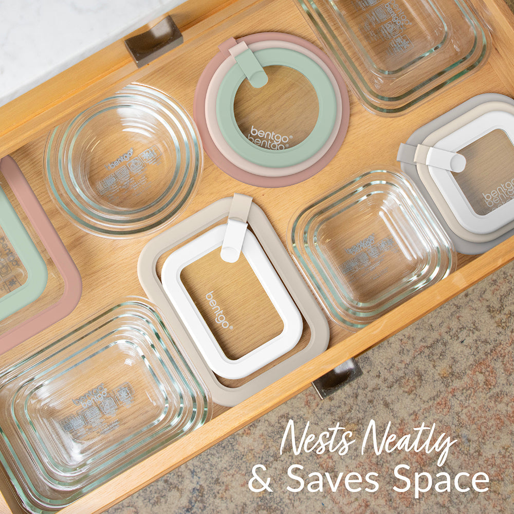 Bentgo Signature Glass Food Storage Set (4-Piece) - White Stone | Nests Nearly & Saves Space